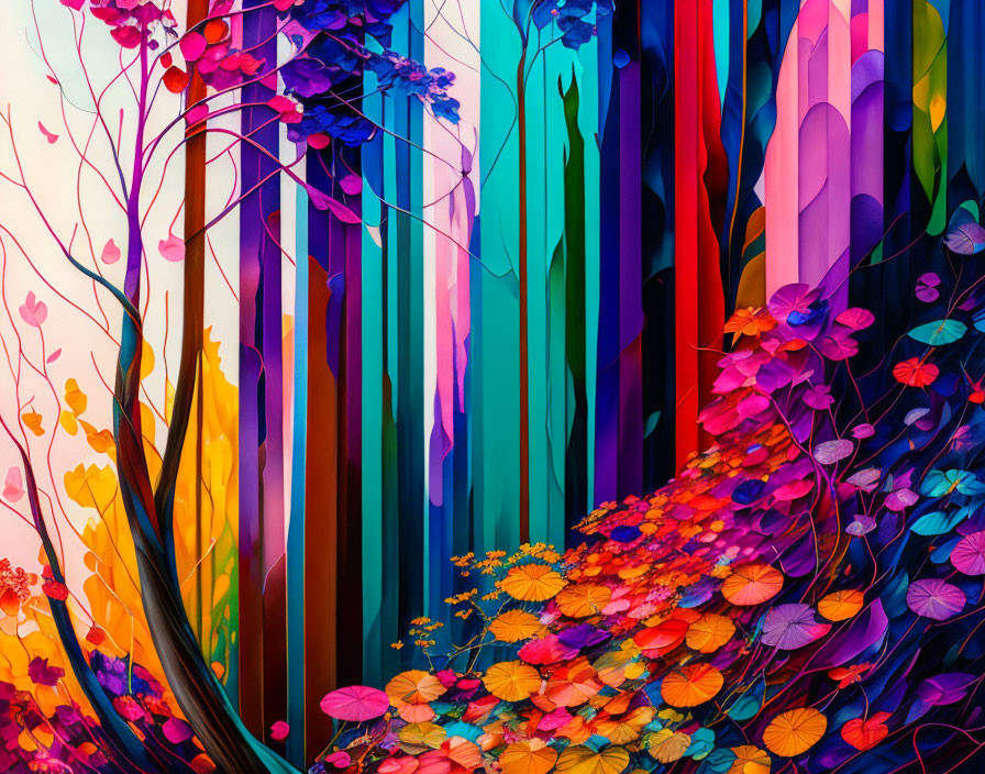 Colorful Stylized Forest Illustration with Vibrant Trees