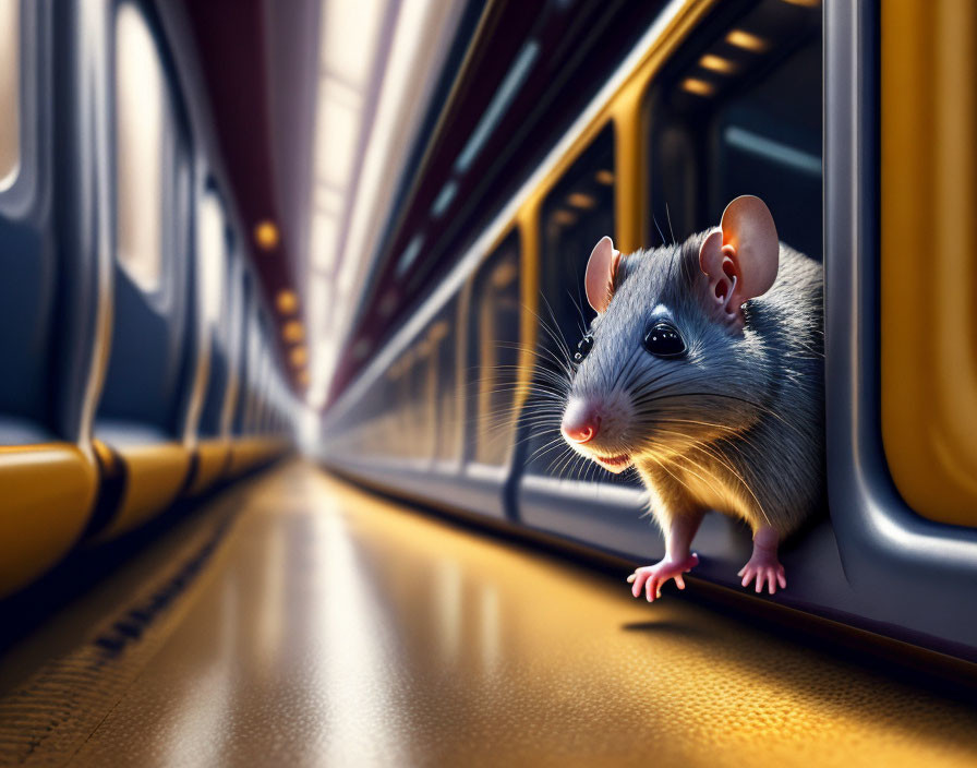 Realistic rat in train with sunlight glow