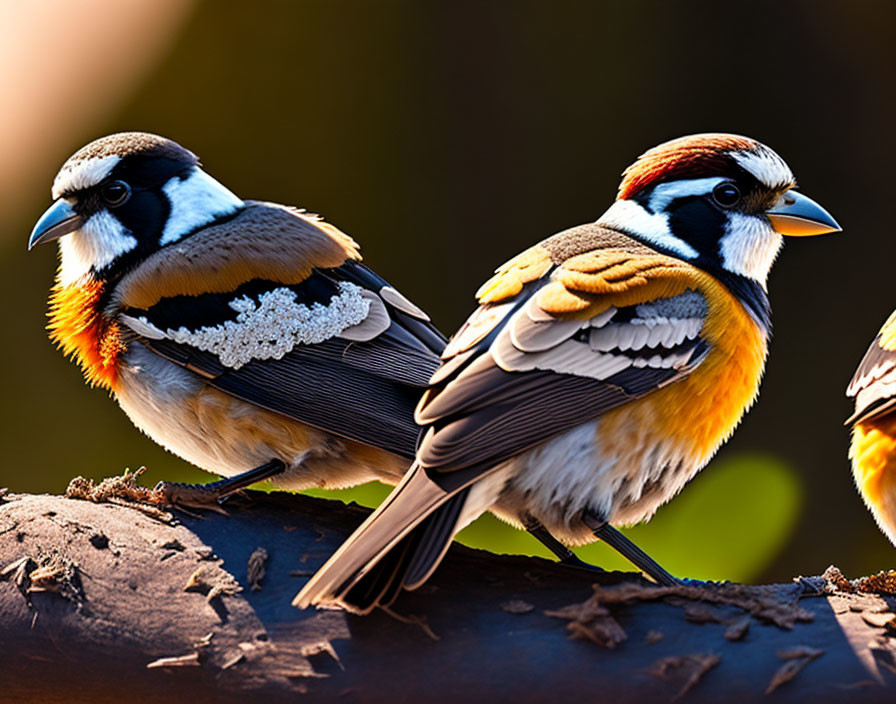 Colorful Birds with Striking Patterns Perched on Branch