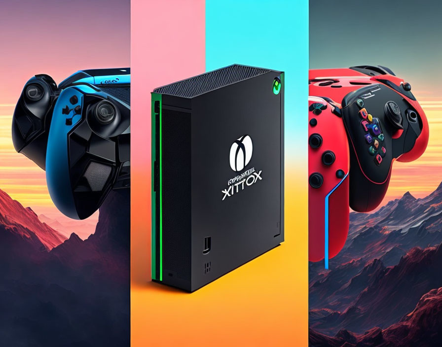 Colorful Gaming Consoles on Vibrant Background