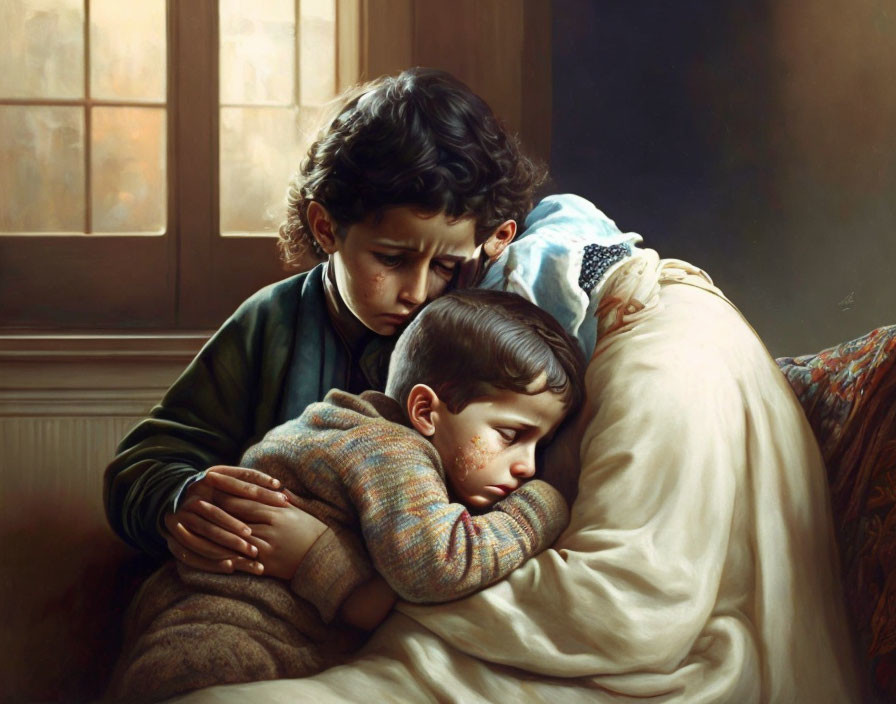 Children in tender embrace showing comfort and closeness