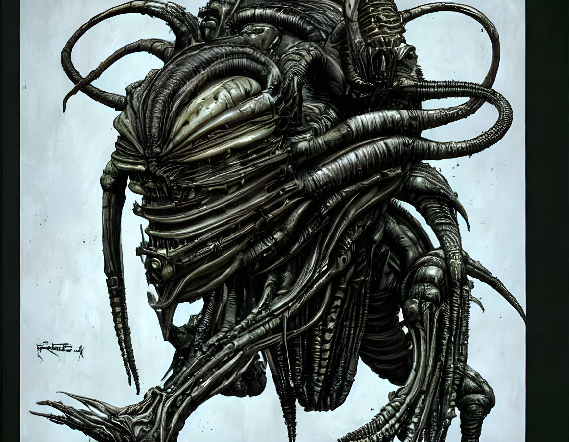 Detailed Illustration of Intricate Biomechanical Alien Creature