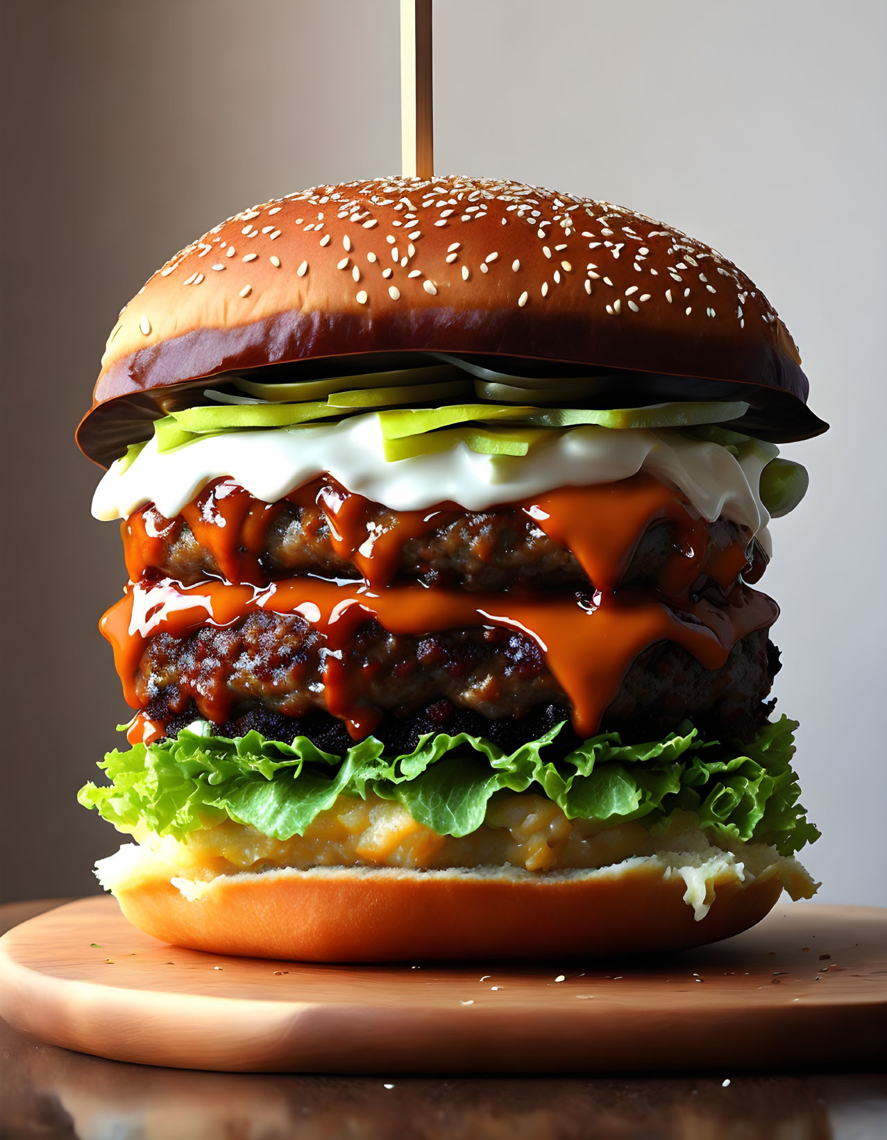 Delicious Double Cheeseburger with Beef Patties and Melted Cheese