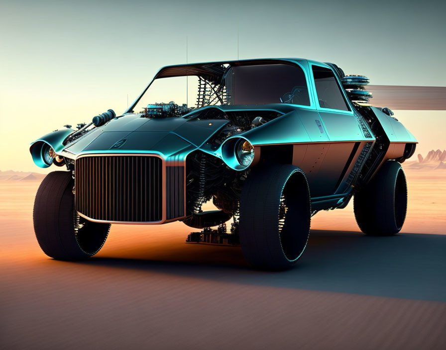 Classic Front Design Off-Road Vehicle on Desert Dusk Backdrop