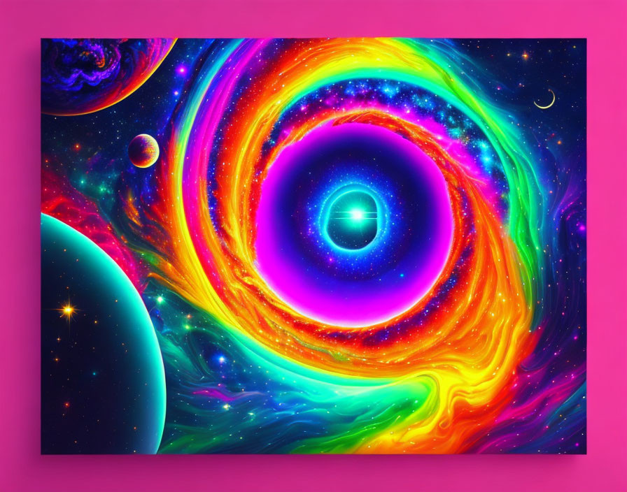 Colorful Psychedelic Space Artwork with Galaxies and Planets