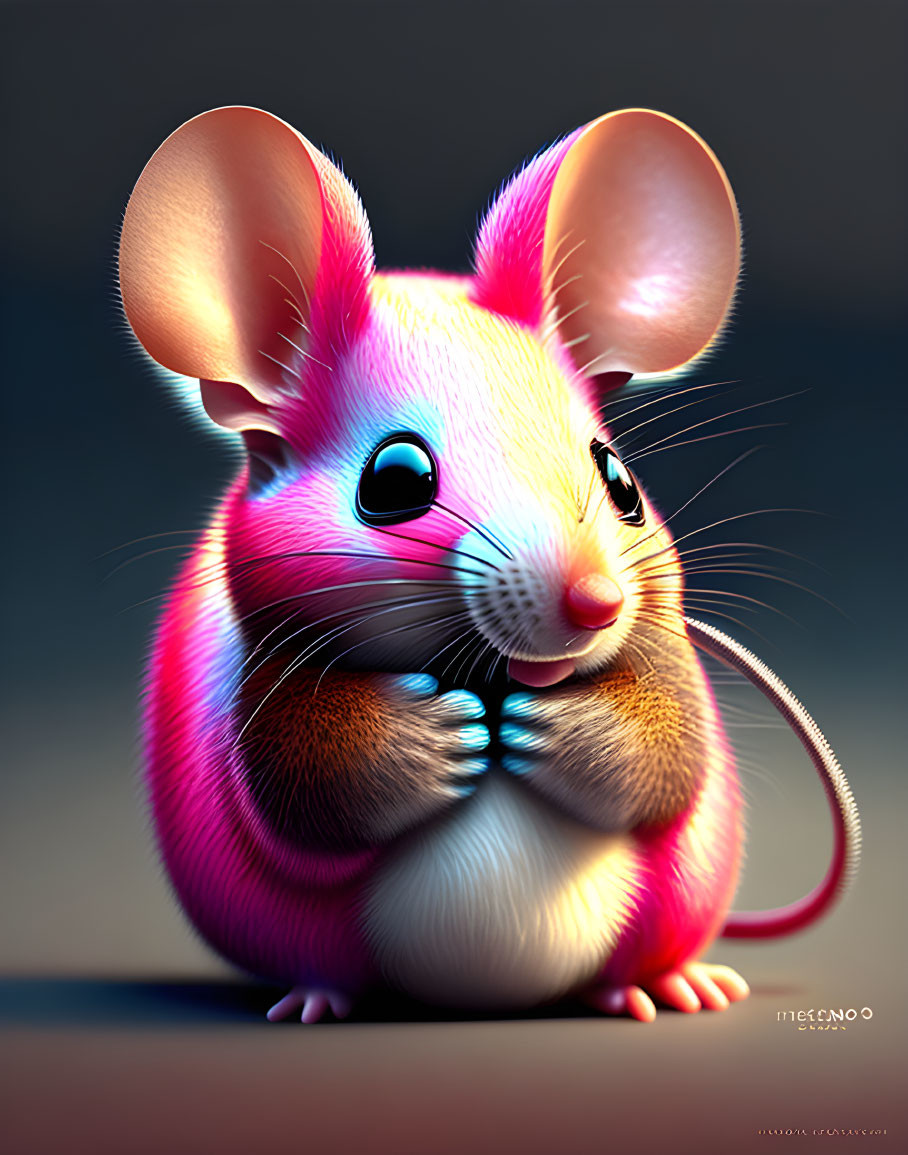 Colorful Cartoon Mouse with Large Blue Eyes and Whimsical Expression