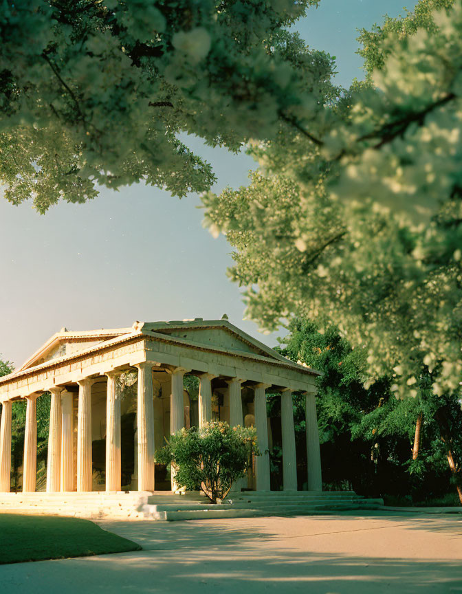 Classical-style Pavilion with Columns in Lush Green Setting