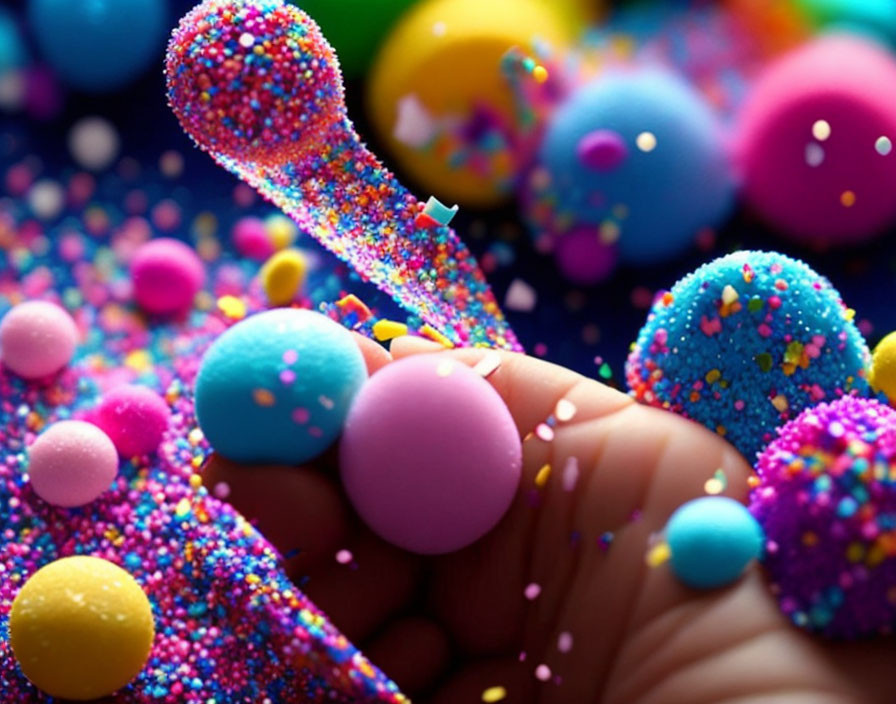 Colorful Candy-Coated Chocolates and Beads Sprinkled by Hand