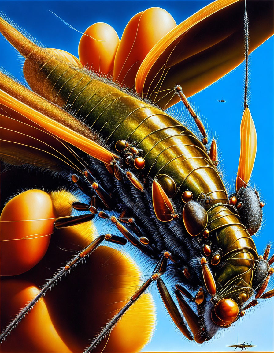 Detailed Close-Up Illustration of a Flying Honeybee