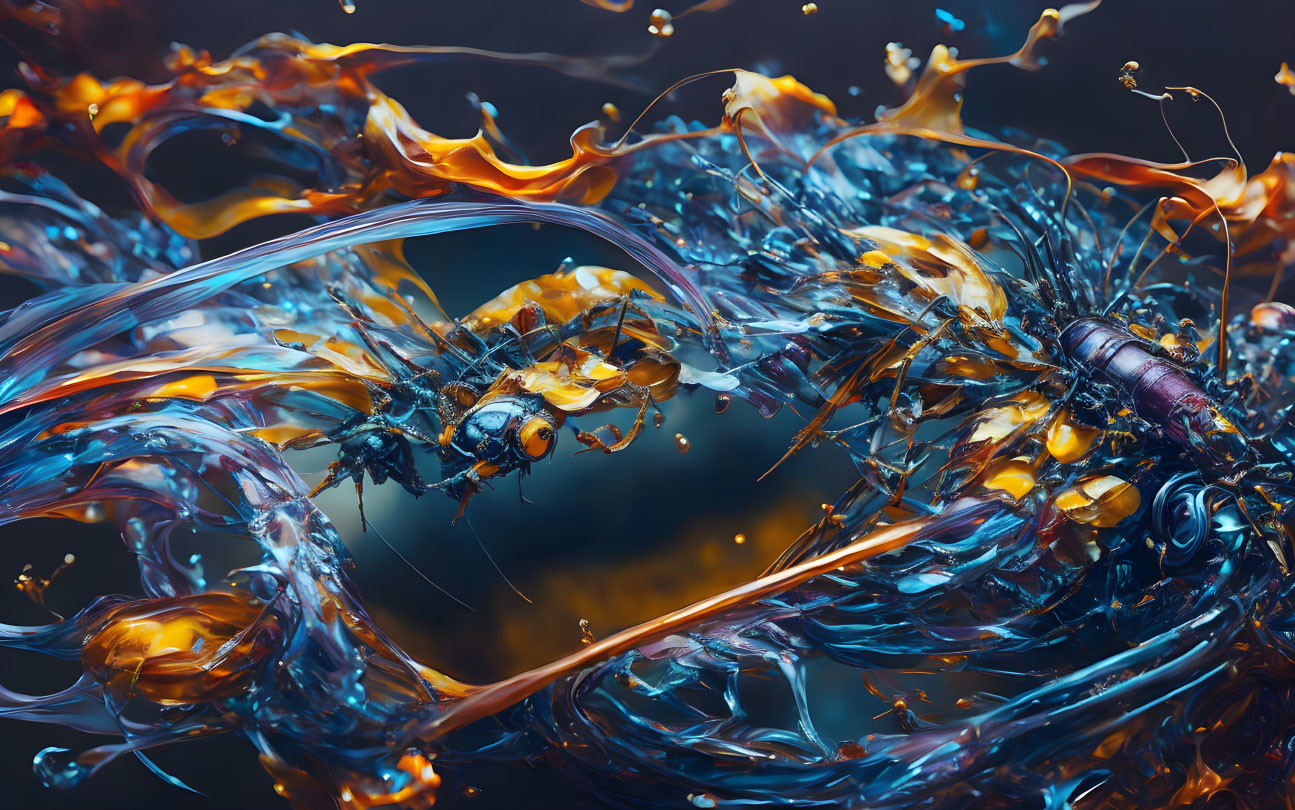 Abstract Blue and Orange Tones: Dynamic Fluid Shapes & Energy