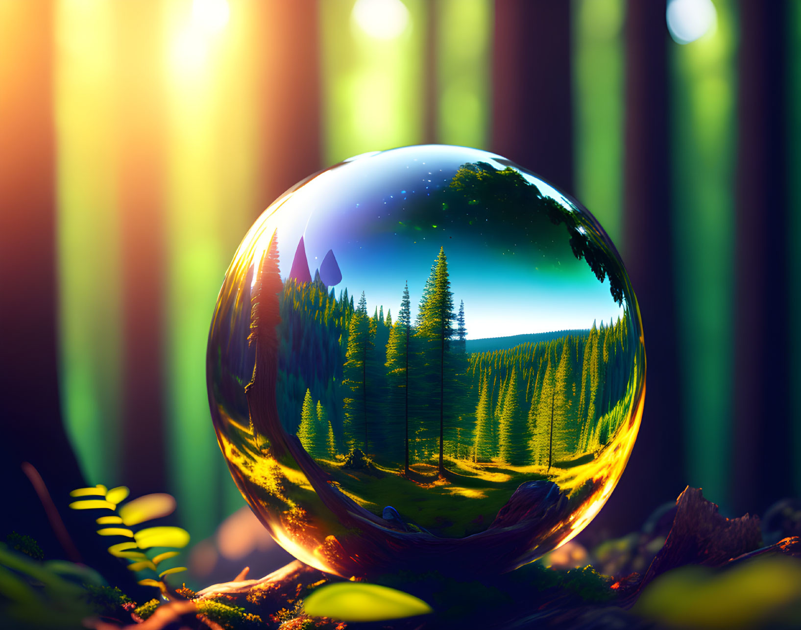 Crystal Ball Reflects Flipped Forest Landscape