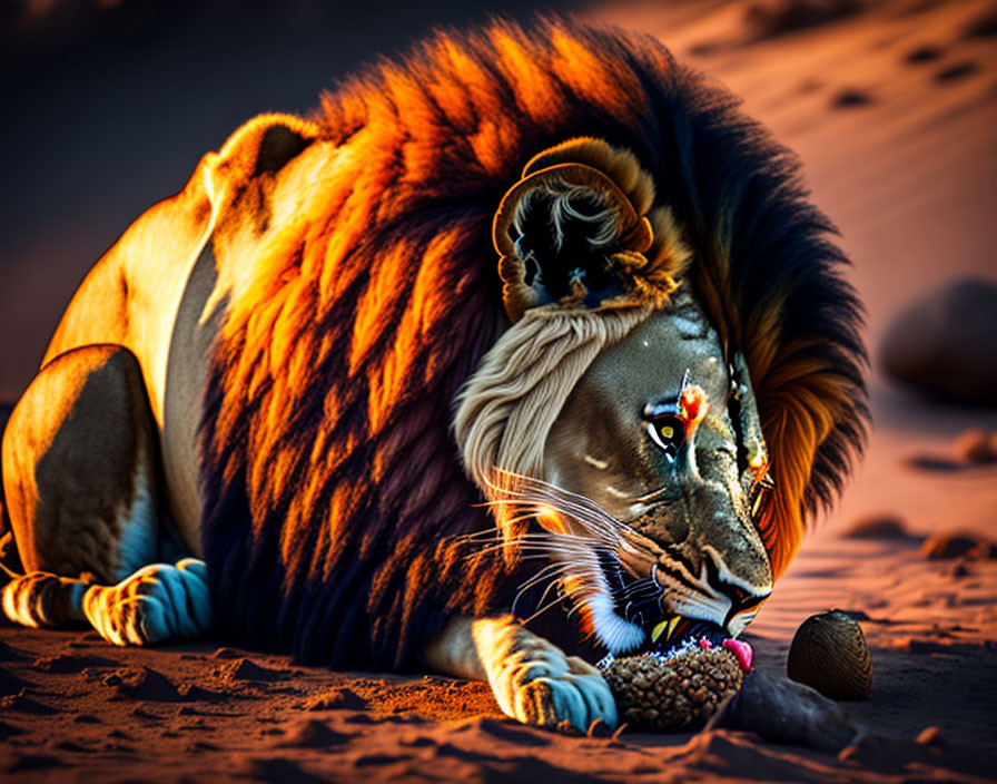 Colorful Lion with Indian Decorations in Golden Light