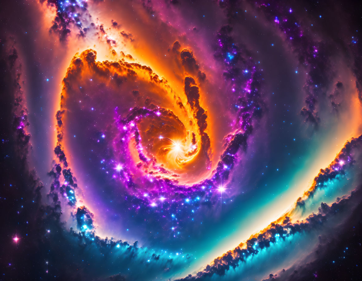 Colorful Cosmic Scene with Swirling Patterns and Stars