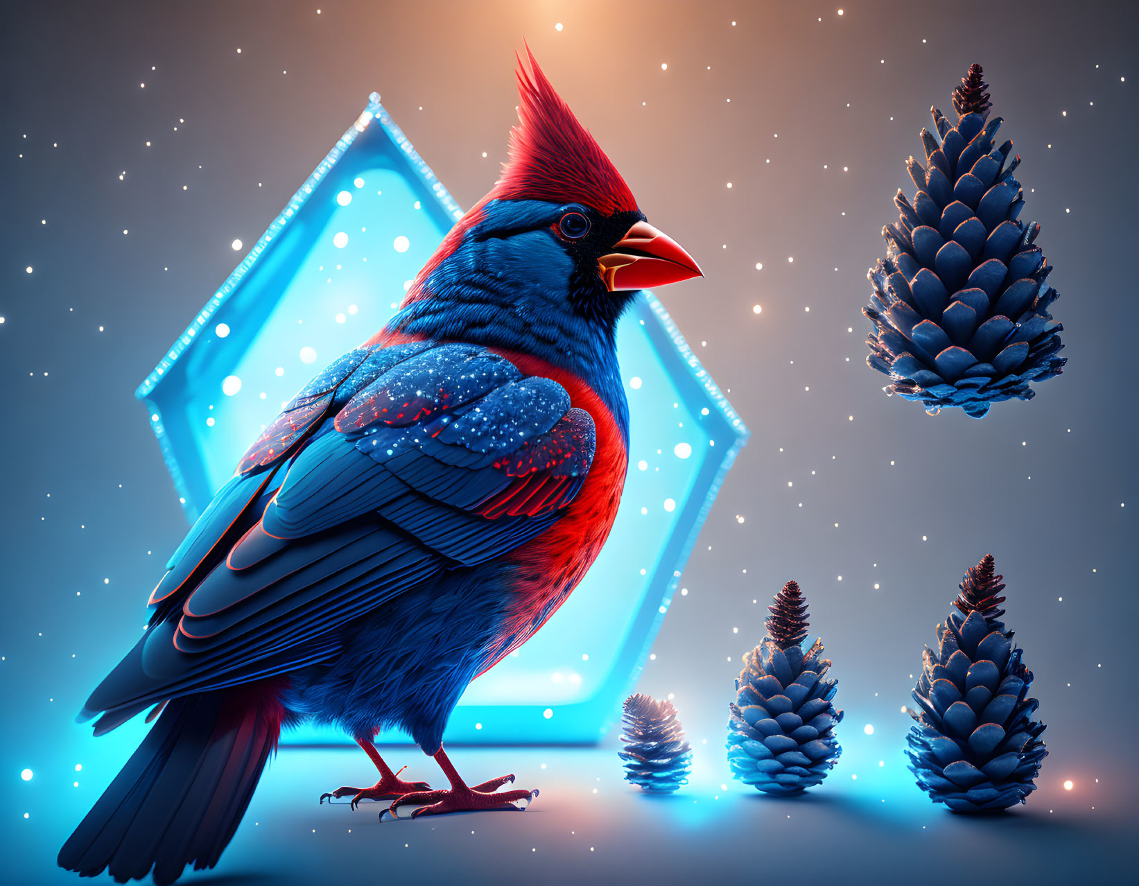 Colorful Cardinal Illustration with Cosmic Theme