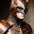 Detailed illustration of person in ornate, medieval bat-themed armor with pointed ears helmet.