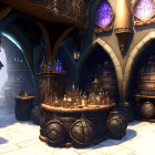 Mystical Potion Shop Interior with Glowing Orbs and Magical Artifacts