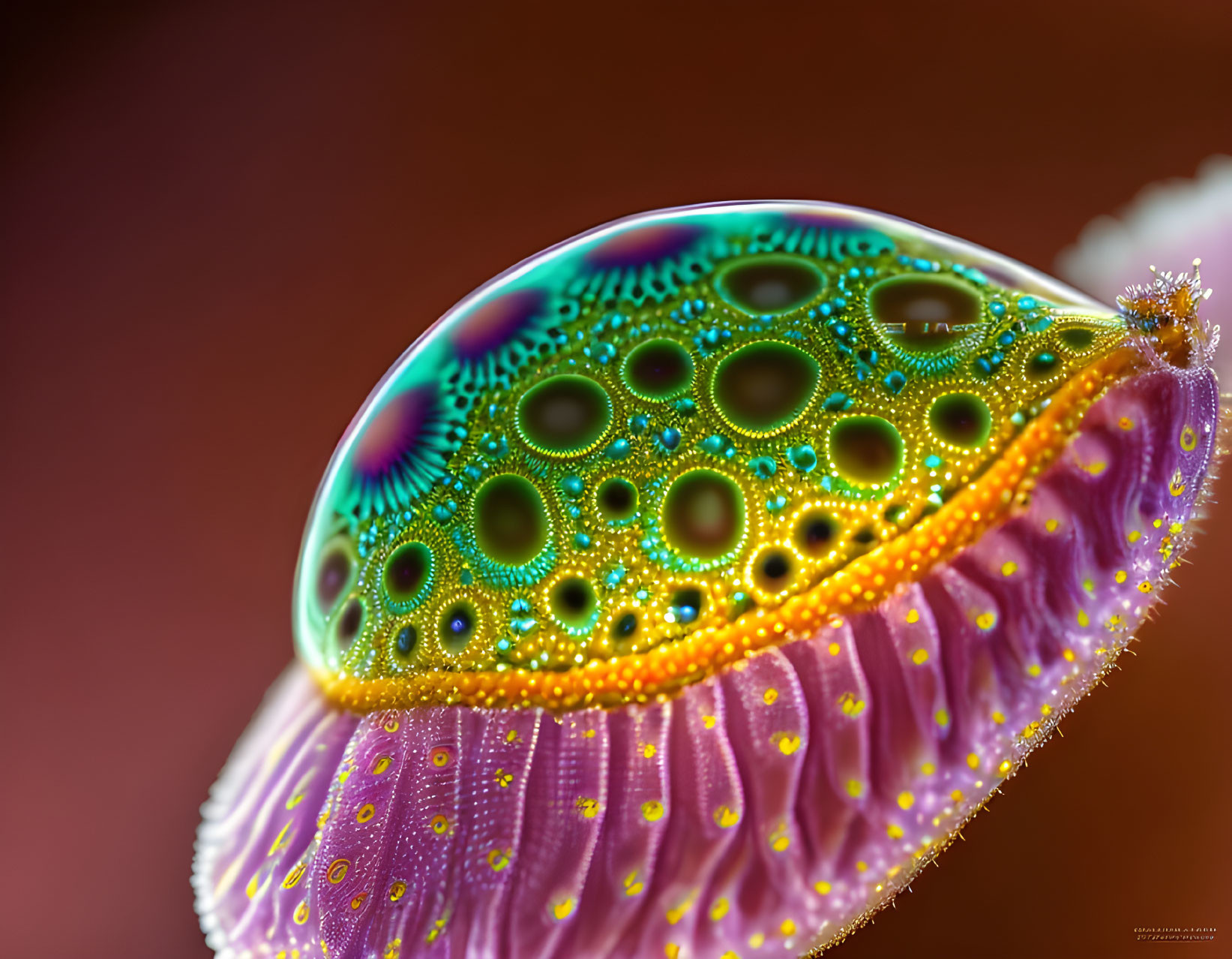 Vibrant Multicolored Feather Close-Up with Water Drop