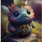 Colorful fantasy creature with squirrel and porcupine traits in rainbow forest