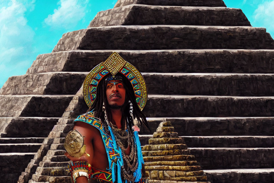 Traditional Mesoamerican Attire by Stone Pyramid