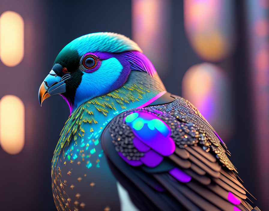 Colorful 3D Pigeon Rendering with Iridescent Feathers