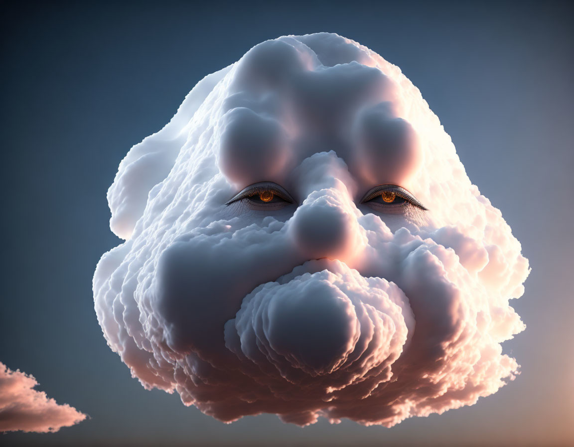 Surreal Cloud Shaped Human Face in Twilight Sky