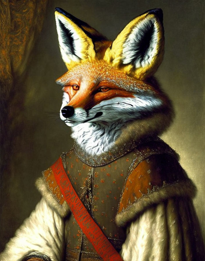 Surreal portrait: Fox with human body in regal Renaissance attire