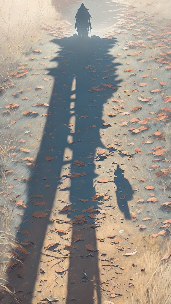 Figure's Long Shadow on Leaf-Scattered Path