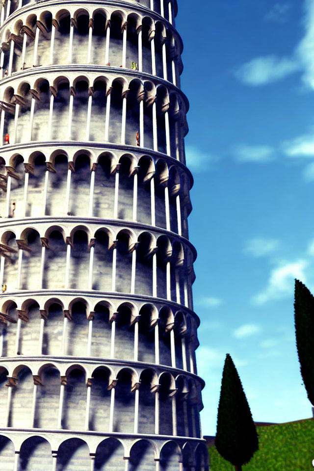 Detailed view of Leaning Tower of Pisa's architecture and tilt