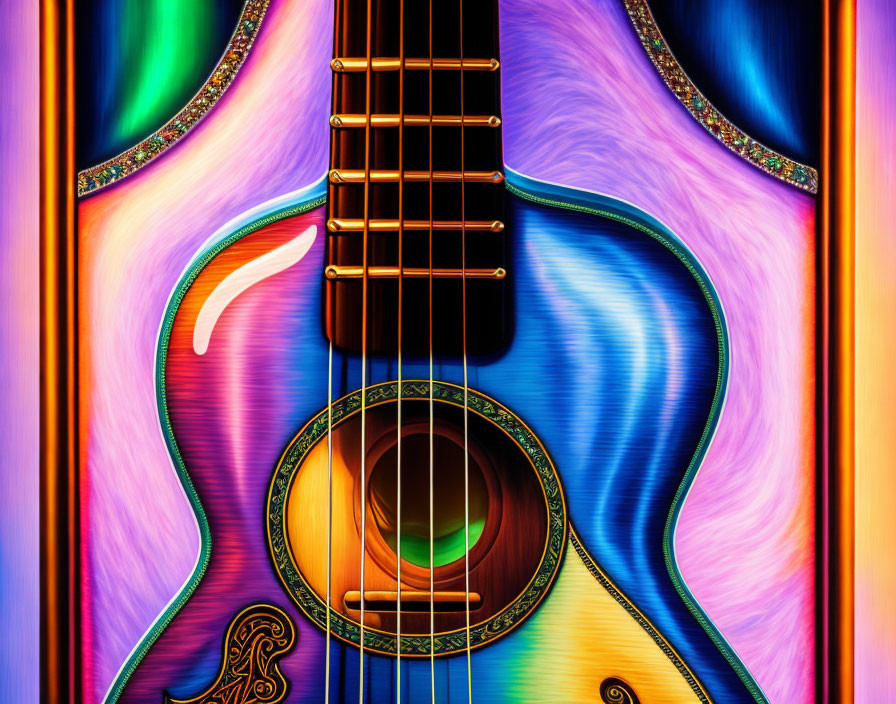 Abstract Guitar Design with Vibrant Swirling Patterns