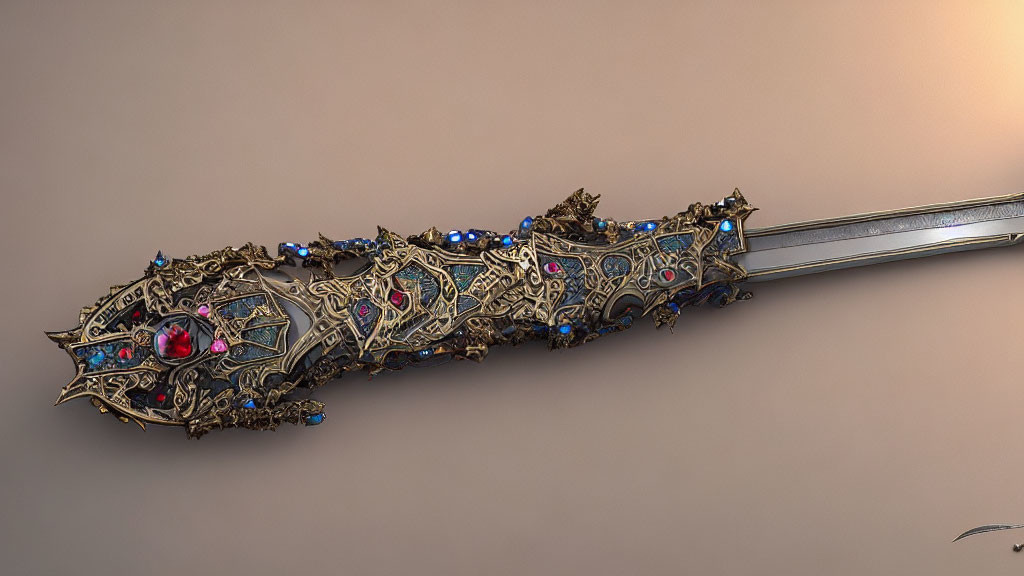 Golden Sword with Intricate Metalwork & Precious Gems