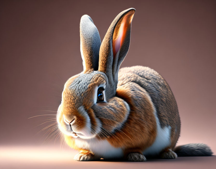 Realistic brown and white rabbit illustration with large, expressive eyes