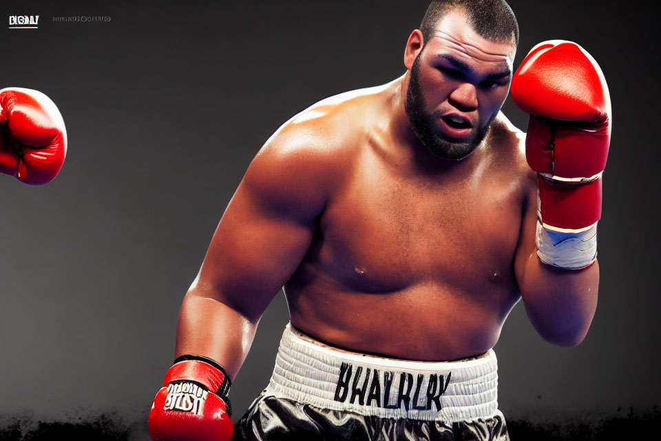 Boxer in Red Gloves and White Shorts Demonstrates Determination