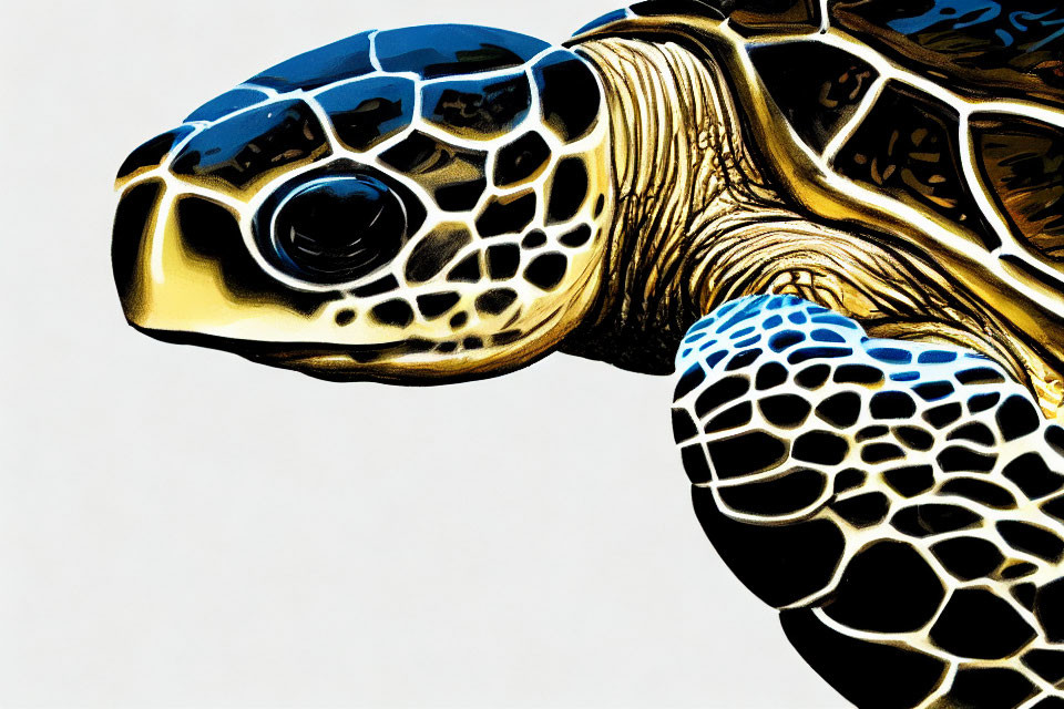 Detailed Patterns on Sea Turtle Shell and Skin Against Light Background