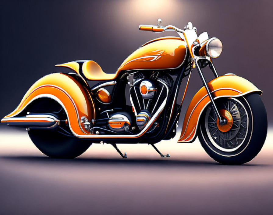 Custom Designed Orange Motorcycle with Low Seat and Chrome Accents