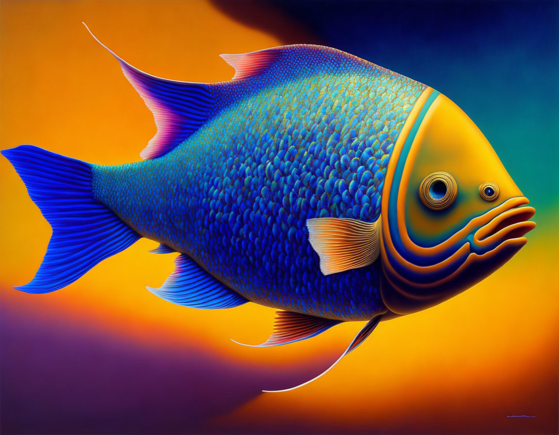 Colorful Surreal Fish Illustration on Gradient Background