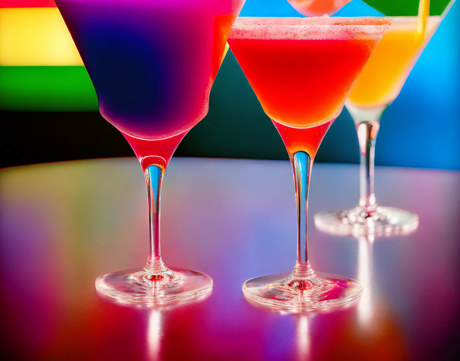 Vibrant Cocktails in Elegant Glasses on Blurred Background