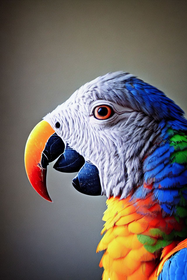 Vibrant Blue and Orange Feathered Parrot with Sharp Beak