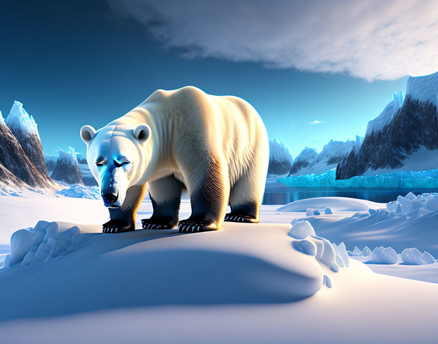 Digital illustration of polar bear in snowy landscape