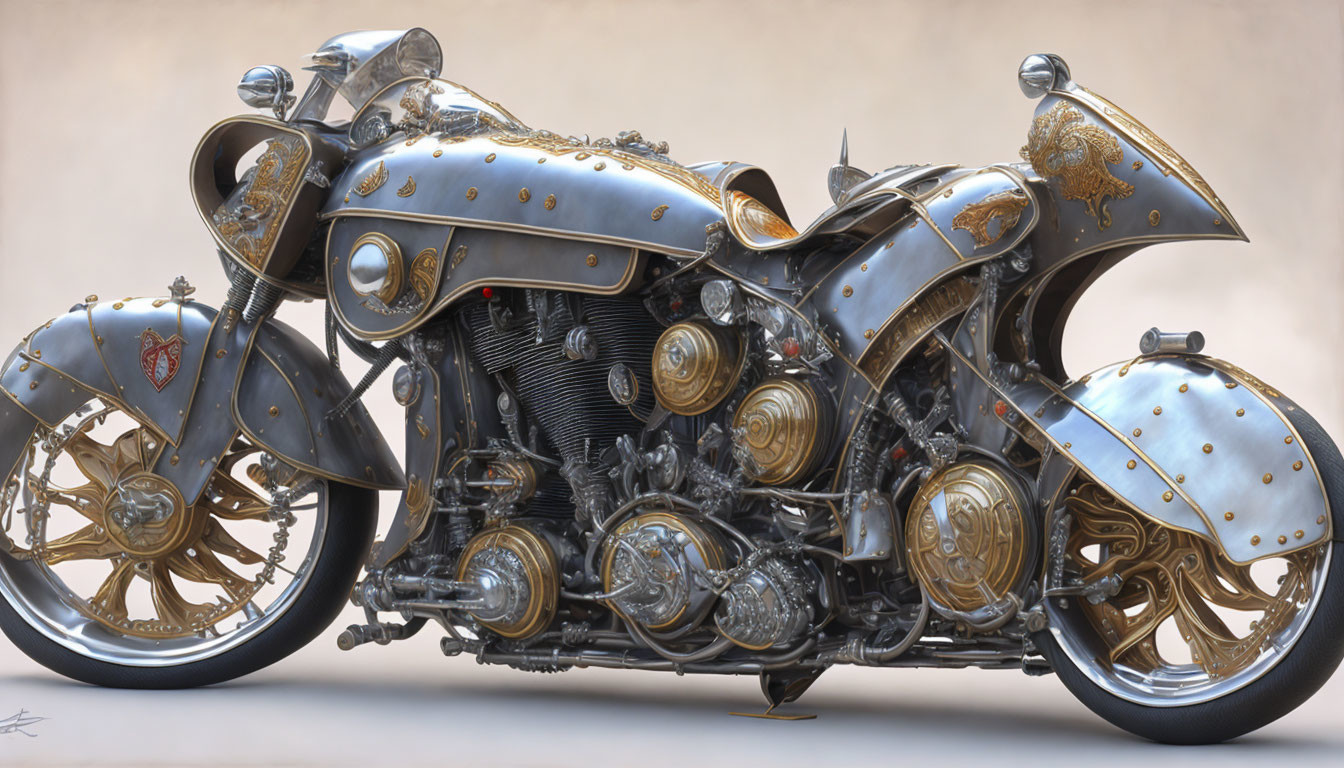 Detailed Steampunk Motorcycle with Brass Accents