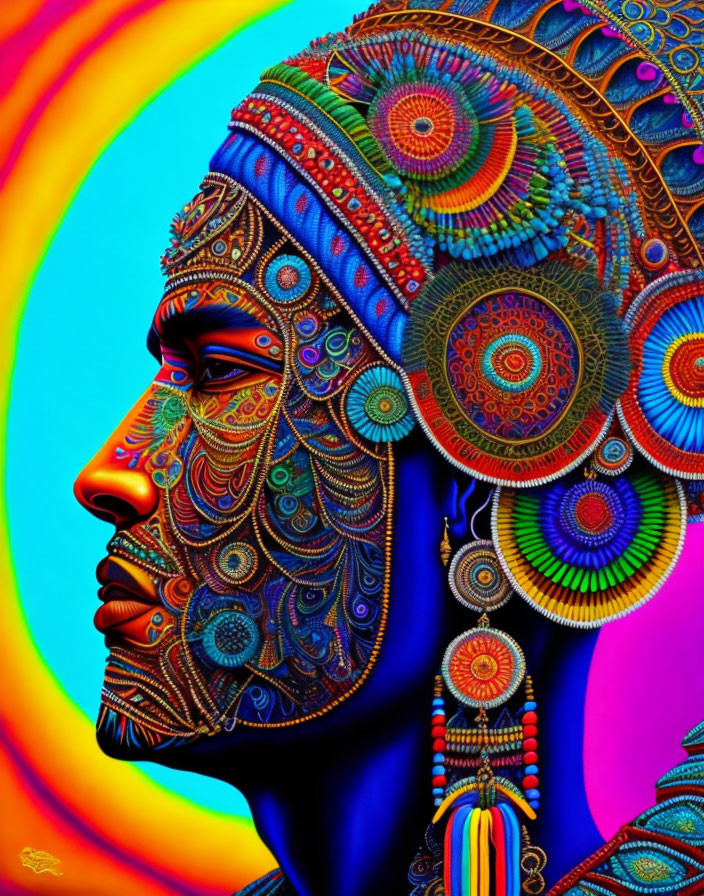 Colorful Psychedelic Portrait with Vibrant Patterns