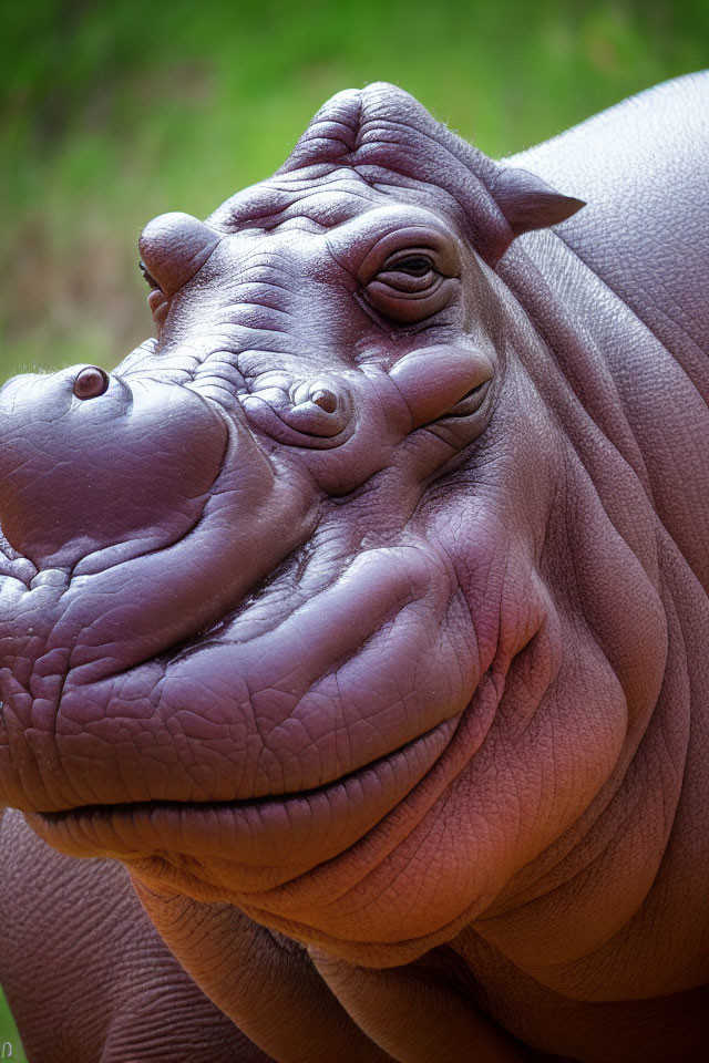 Detailed Close-up of Relaxed Hippopotamus with Wrinkled Skin