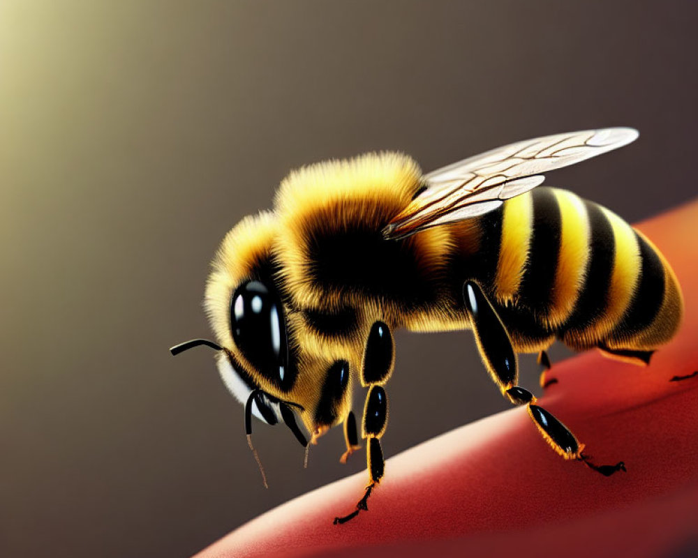 Detailed Digital Illustration of Fuzzy Honeybee on Smooth Surface