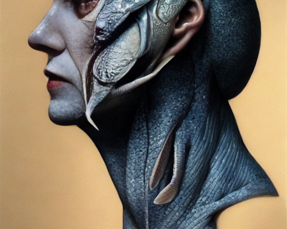 Surreal artwork: man's profile merged with fish features