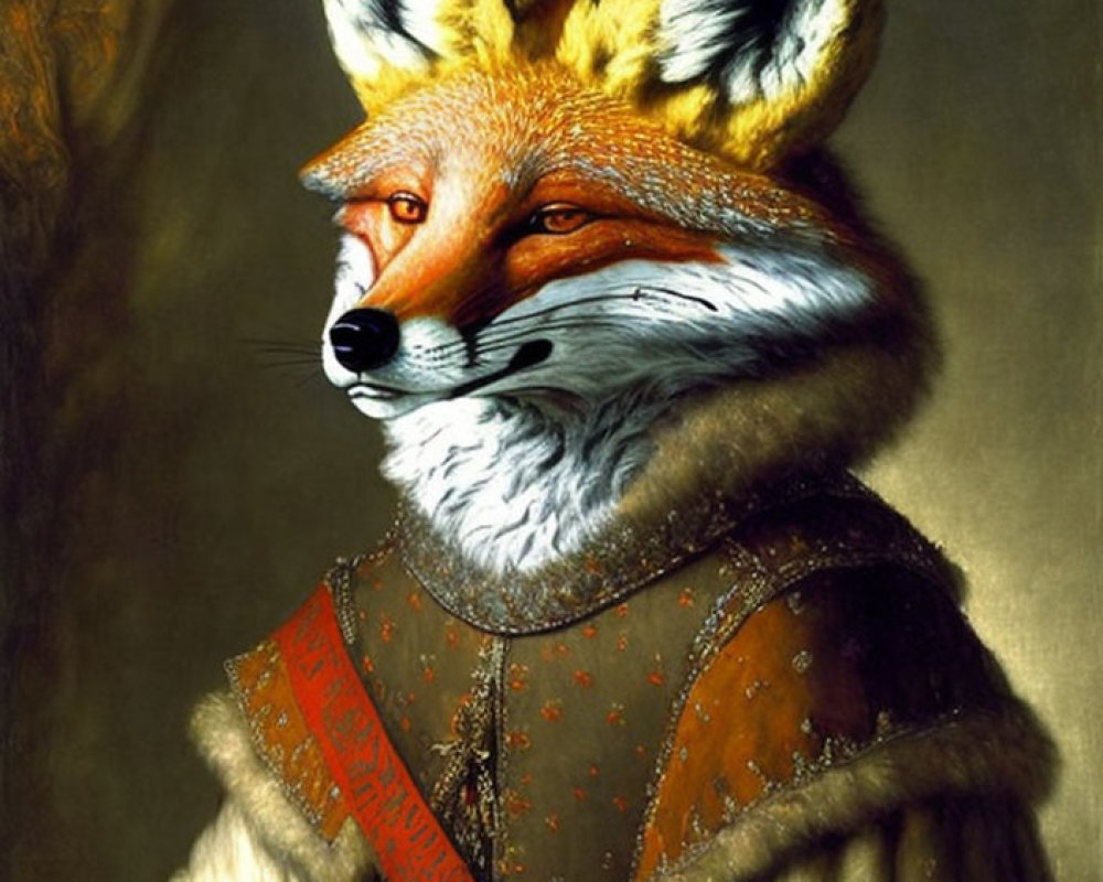 Surreal portrait: Fox with human body in regal Renaissance attire