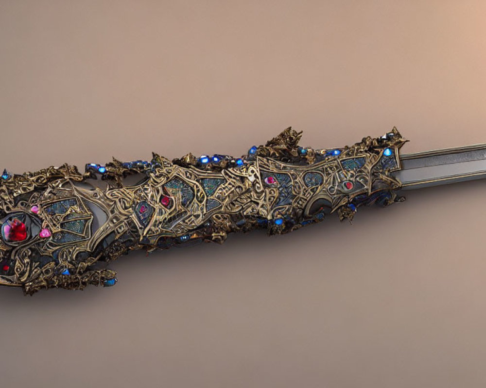 Golden Sword with Intricate Metalwork & Precious Gems