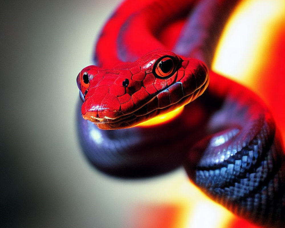 Vivid Red Snake with Intricate Scales and Black Patterning