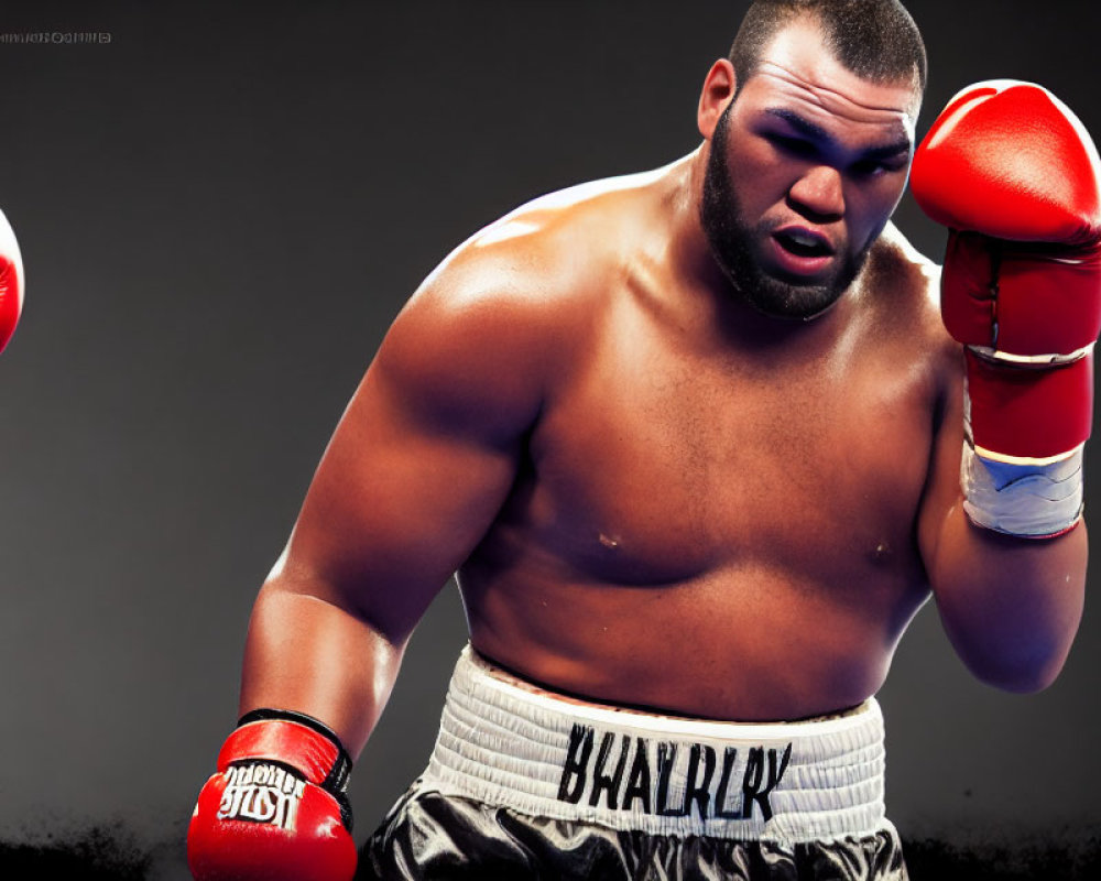 Boxer in Red Gloves and White Shorts Demonstrates Determination