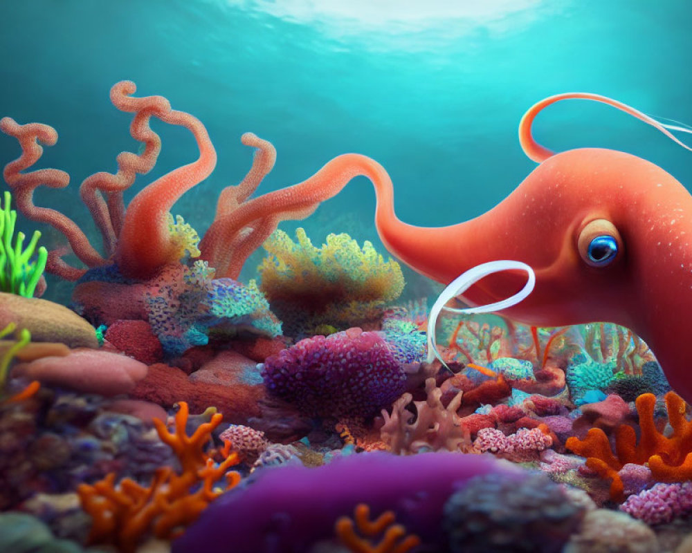 Detailed Orange Octopus in Vibrant Underwater Scene