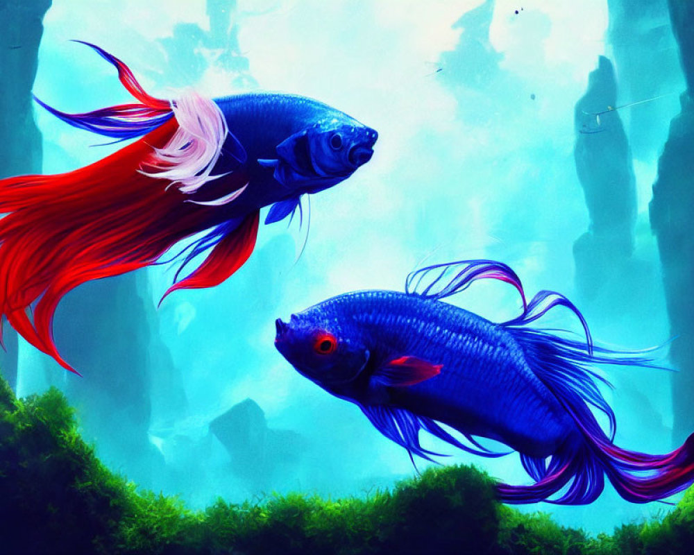 Colorful Betta Fish Swimming in Underwater Scene