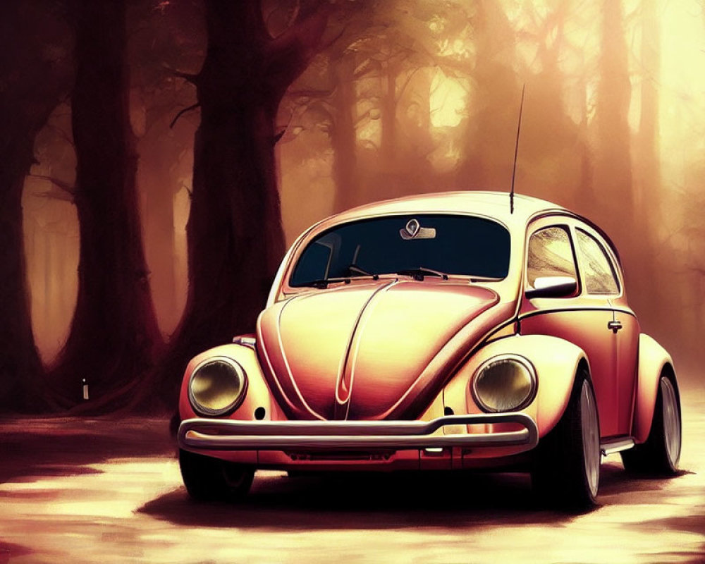 Vintage Volkswagen Beetle in Warm Forest Setting